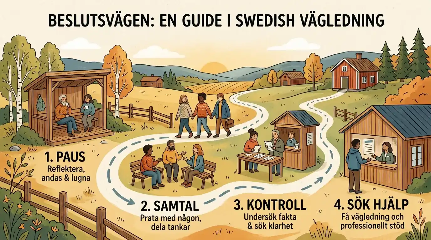 Beslutstöd med steg för paus, samtal och hjälp vid speloro